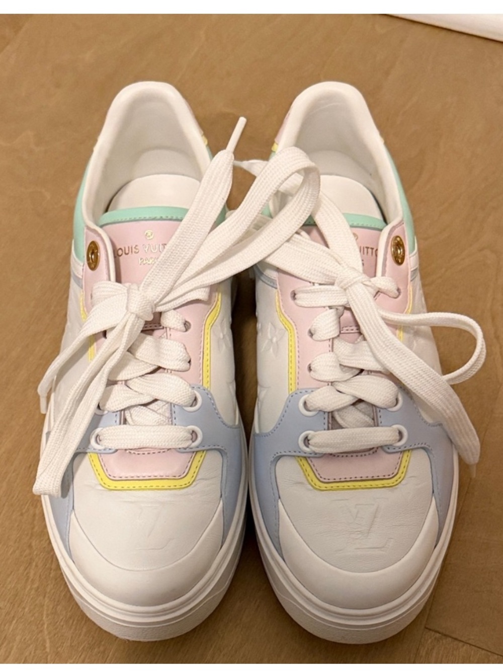 Louis Vuitton White Sneakers with Pastel Pink, Blue, Mint and Yellow Panels
